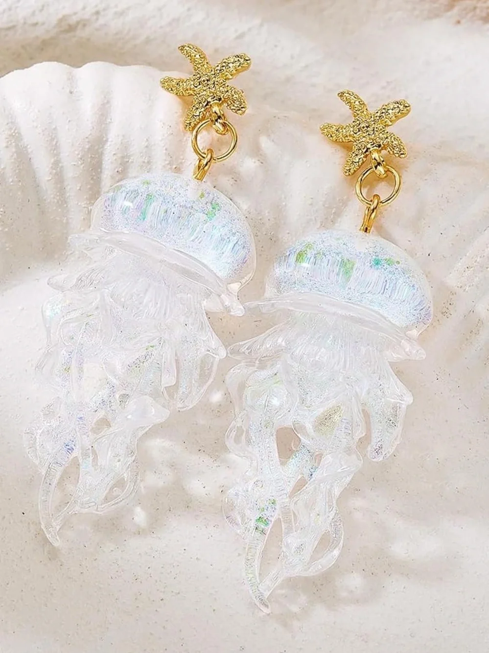 Anthropologie Iridescent Jellyfish Drop Earrings with Gold Star